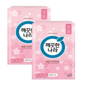 깨끗한나라 벚꽃 프리미엄 미용티슈 250매 (3입) (2팩(6입))