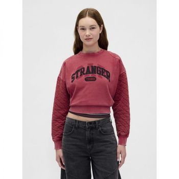 GAP STRANGER THINGS QUILTED-SLEEVE LOGO SWEATSHIRT Sweatshirt new classi..