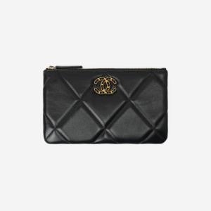샤넬 19 스몰 파우치 램스킨 골드 메탈 블랙 Small Pouch Lambskin Gold 697378
