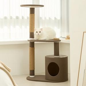 펫토리아 한층뚝딱 3단 원형 숨숨집 고양이 캣타워 다크브라운_이미지