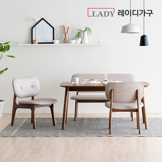 레이디가구 스칸딕 패밀리 원목 식탁 1400 (의자2개+벤치1개)