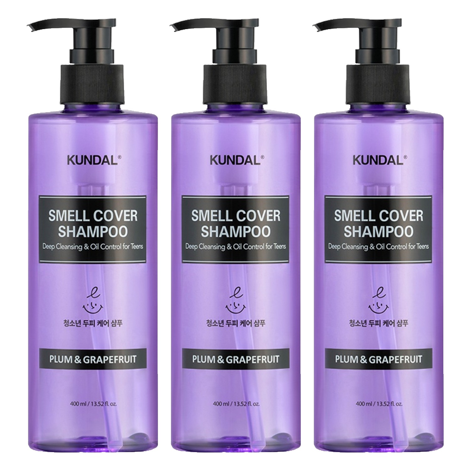 쿤달 스멜커버 청소년 샴푸 플럼앤그레이프프룻 400ml (3개)_이미지
