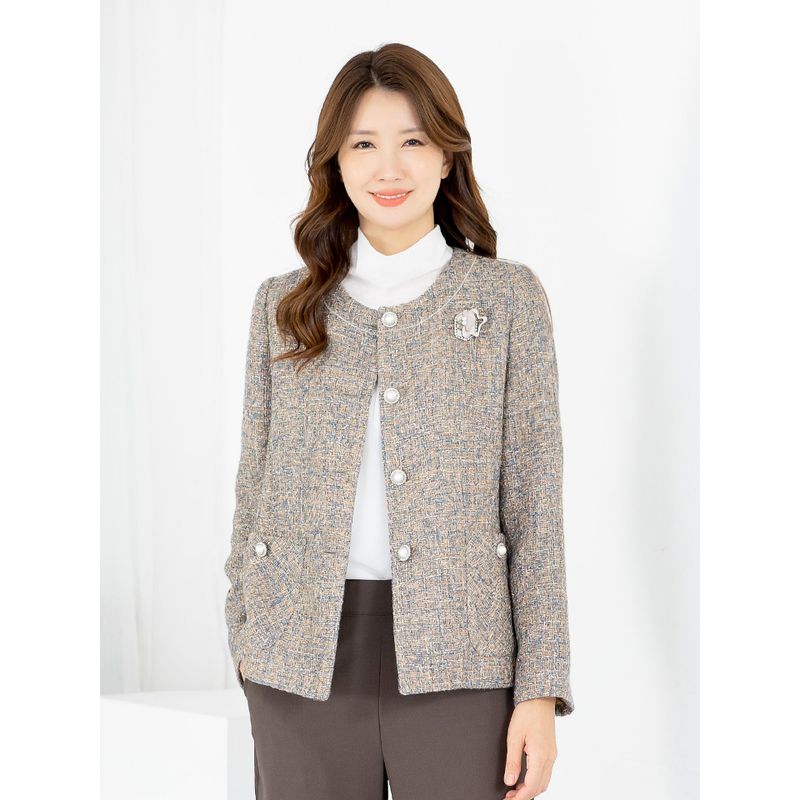 모슬린 엄마옷 트위드 자켓 정장 라운드 MQG129508 마담 미시 중년여성 빅사이즈 할머니옷 50대 60대 70대_이미지