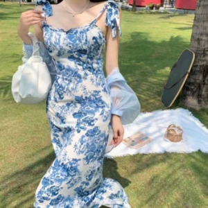 오노마 ONM 꽃무늬 묶음끈 민소매 나시 롱원피스 바캉스 여행코디 17068724_이미지