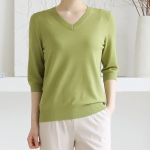 바네사빈 11컬러 베이직 7부 브이넥 니트 v00606_이미지