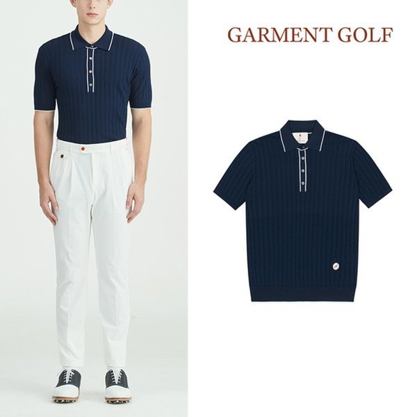 가먼트골프 케이블 매쉬 블루종 반팔 니트 셔츠 GMKPC201