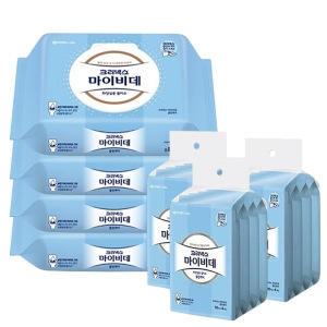 크리넥스 마이비데 클린케어 화장실용 물티슈 캡형 46매 + 리필형 10매 (캡4팩,리필12팩)_이미지
