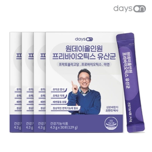 노바렉스 데이즈온 원데이 올인원 프리바이오틱스 유산균 30포 (4개)
