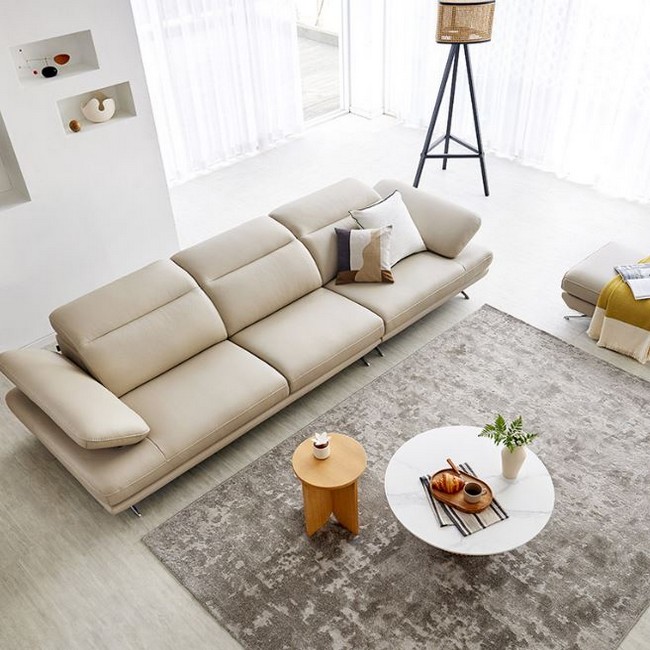 자코모 엘리쉬 멀티 기능성 슈렁큰 천연가죽 소파 4인용 (스툴포함)