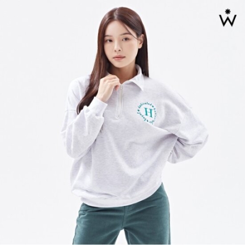  위시드 H자수 하프 집업 루즈핏 긴팔 맨투맨 WIACTS040