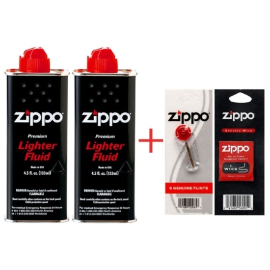 지포(ZIPPO) 라이터 오일 133ml 2개+부싯돌(6개입)+심지(10cm)_이미지