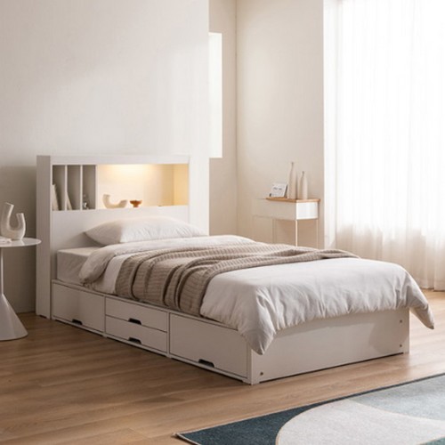 삼익가구 클로드 책장형 4단 수납 LED침대 SS (7존독립스프링)_이미지