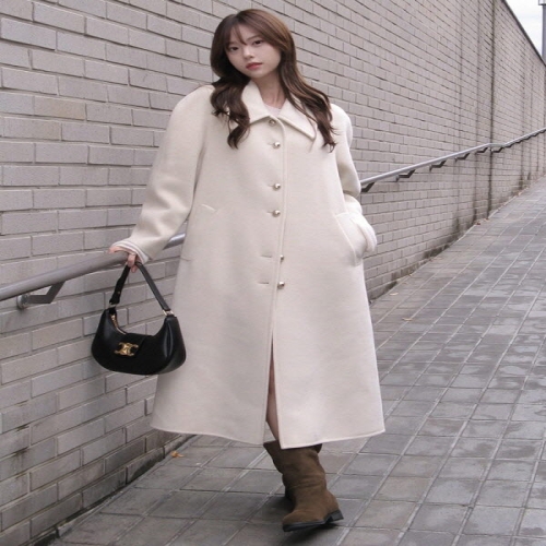 올리브데올리브 여성 둥근 소매 싱글 롱 핸드메이드 코트 OW4WHA56