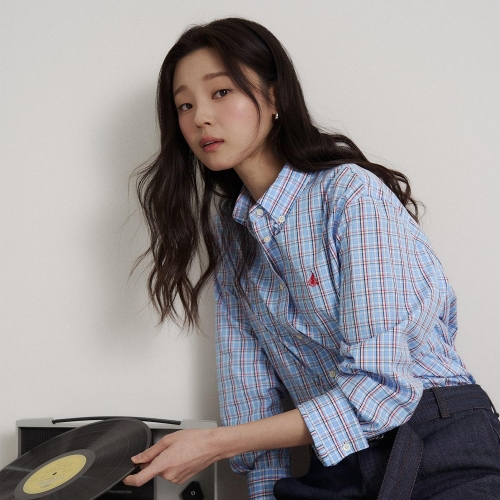 빈폴 레이디스 그리드 체크 크롭 셔츠 스카이 블루 BF6264C03Q_이미지