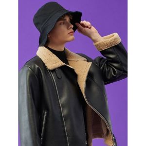 콜릿 KOLEAT MEN 오버핏 무스탕 플리스 자켓 Black Beige 863204_이미지