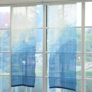 모모제작소 천연 쪽염색 산수화 삼베 가리개커튼 56x170