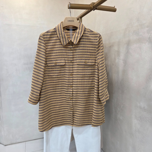 크레송 아웃포켓 체크 남방식 블라우스 ODCPBP54B_DG