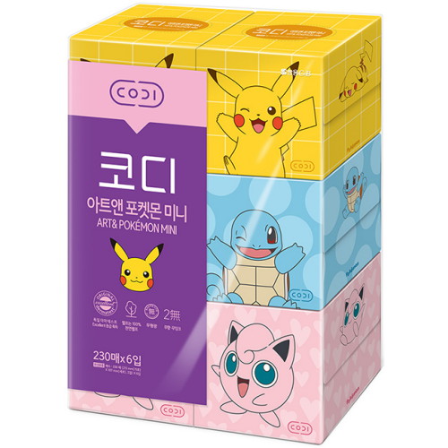 코디 아트앤 포켓몬 미니 미용티슈 230매 (6입) (2팩(12입))