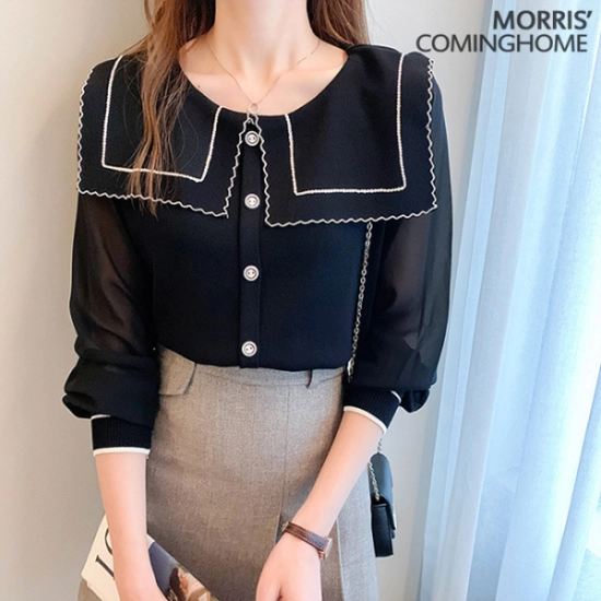 모리스커밍홈 스퀘어 세라카라 시스루 소매 니트 M2302KN605A_이미지