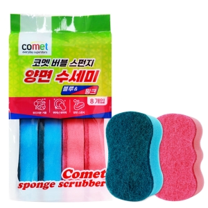 코멧 양면 스펀지 수세미 믹스팩 블루 4p + 핑크 4p 세트 1세트_이미지
