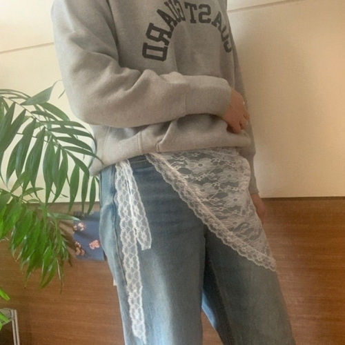 오너클랜 레이스 시스루 랩 스커트 블랙 화이트 레이어드 치마 WFLLC98260304_이미지