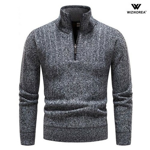 위즈아이 남성 기모 니트 집업 폴라티 가을 겨울 스웨터 터틀넥_WI006N