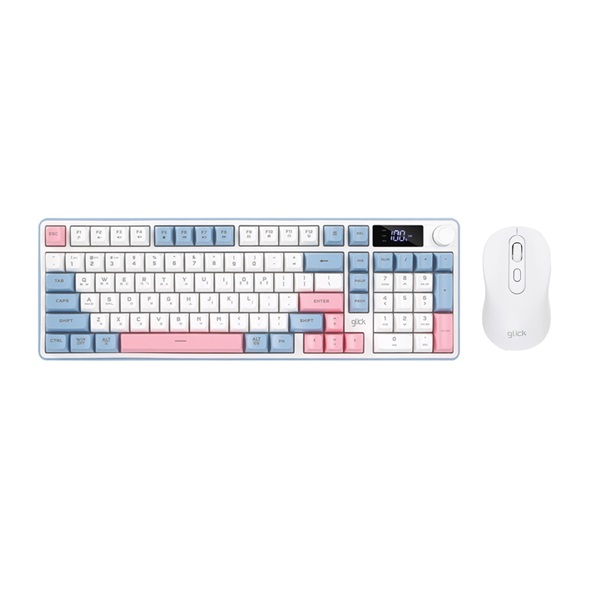 지클릭커 OFFICEPRO WMK90 사일런스 M LCD 98 무선 키보드 마우스 세트 (Sky Pink)_이미지