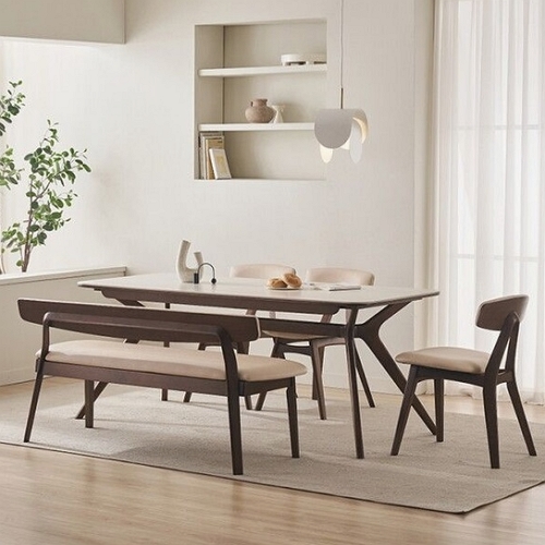 삼익가구 비안트 포세린 세라믹 원목 식탁 1800 (의자3개+벤치1개)