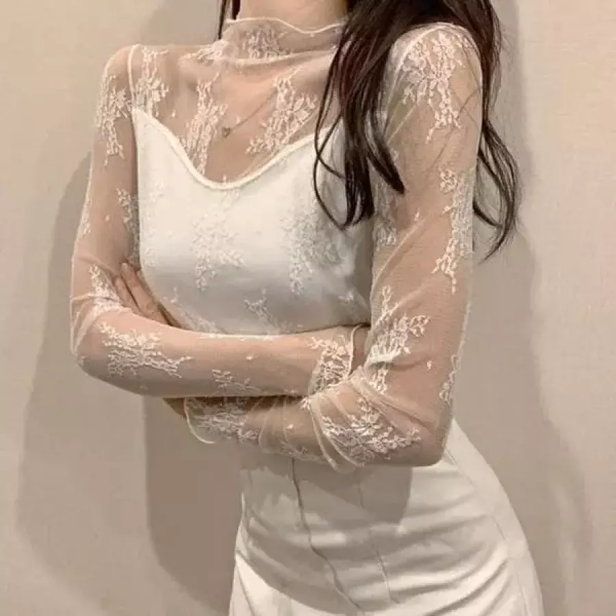 셀러허브 망사 시스루 패션 레이어드 블라우스 반목 스타일 S11547879_이미지