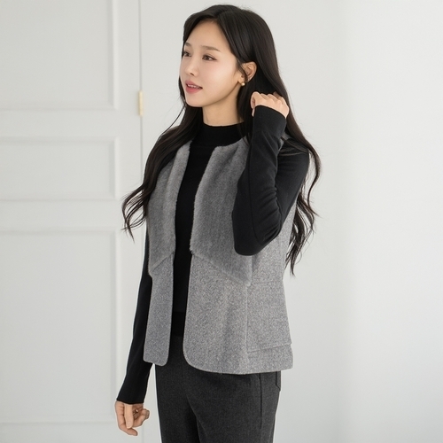 엄마옷 조끼 중년여성 데일리 소프트헤링본퍼울-YVE2512002