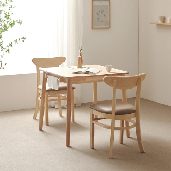 보니애가구  노블 고무나무 원목 식탁 800 (의자2개)