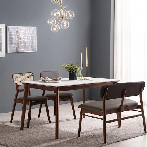 헤이미쉬홈 모리드 고무나무 원목 포세린 통세라믹 식탁 1400 (의자2개+벤치1개)_이미지