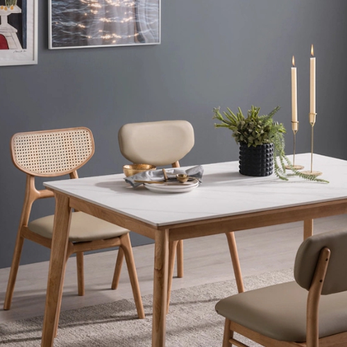 헤이미쉬홈 모리드 고무나무 원목 포세린 통세라믹 식탁 1400 (의자2개+벤치1개)_이미지