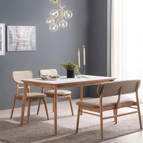 헤이미쉬홈 모리드 고무나무 원목 포세린 통세라믹 식탁 1400 (의자2개+벤치1개)_이미지