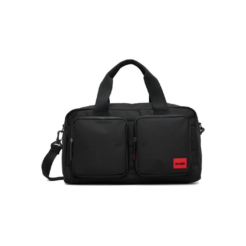 휴고보스 블랙 캔버스 로고 패치 더플백 262084M169001