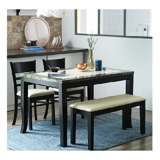 베스트리빙 데미안 캘빈 대리석 식탁 1200 (의자2개+벤치1개)_이미지