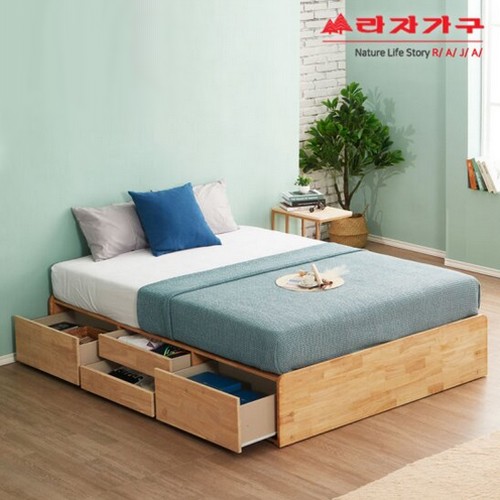 라자가구 비바 팀버 원목 4서랍 침대 Q (본넬스프링)_이미지