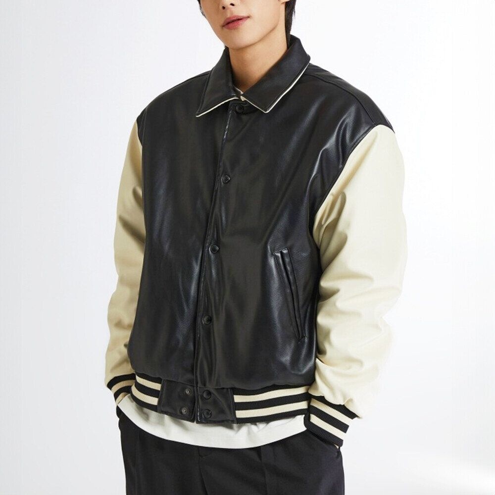 스파오 레더배색 바시티 자켓 SPJJD4TC01 RE SPJAE12C01-K