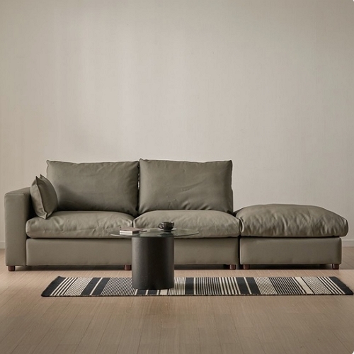 서광퍼니처 컴피 한팔형 구스 가죽 소파 2인용 (스툴포함)