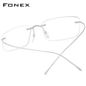 [불명] FONEX B 티타늄 안경 프레임 남성 2020 여성 무테 처방 사각 안경 프레임 근시 광학 한국 안경 F85634 프레임..
