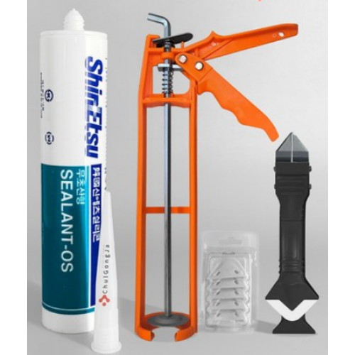 신에츠 무초산 실리콘 OS 270ml + 실리콘건 + 마감헤라 + 스크레퍼 (1세트)_이미지