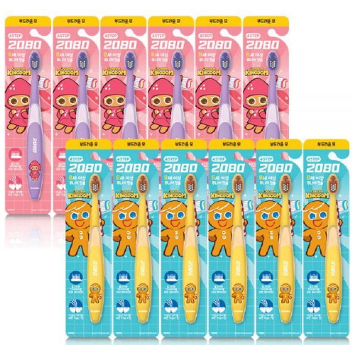 2080 쿠키런 주니어 4단계 부드러운 모 칫솔 핑크 6p + 민트 6p 세트 1세트