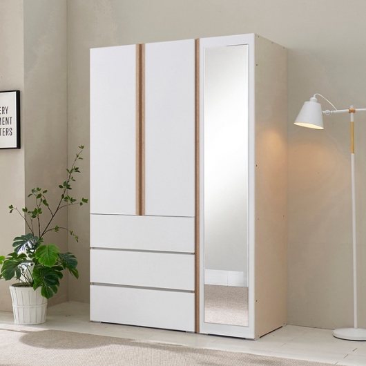케이컴퍼니 심플비 LPM 3서랍도어옷장 + 400거울이불장 CM 옷장세트 1200