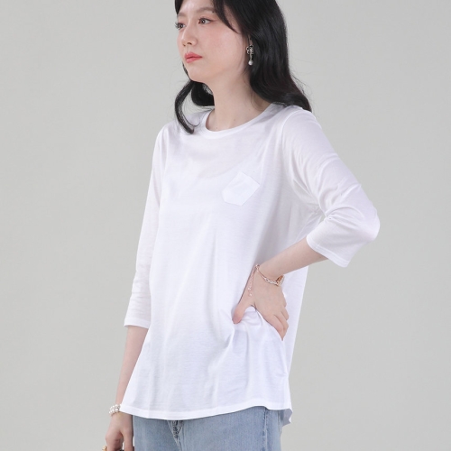애비뉴투지 엄마옷 얇은 실켓면 기본 이너 여성 봄 여름 라운드 칠부 포켓 티셔츠 A09433