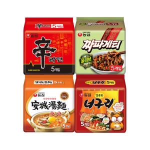 농심 신라면 120g x 5개 + 얼큰한 너구리 120g x 5개 + 짜파게티 140g x 5개 + 안성탕면 125g x 5개