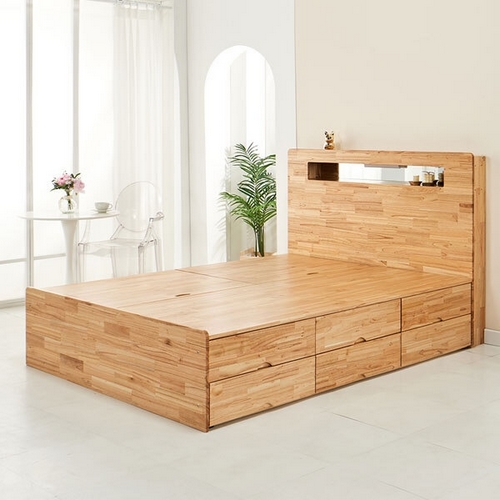 캘리 참죽원목 2단 수납형 LED침대 Q