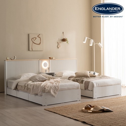 뉴욕 템바보드 편백나무 원목 호텔 트윈 수납 침대 SS+SS+협탁