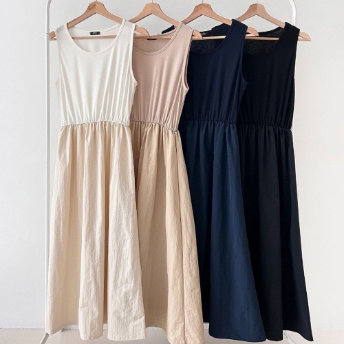 아이우먼 빅사이즈배색원피스 U710L506 에덴밴딩민소매원피스 AR_이미지