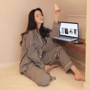 라일리 Rly로로스키니화이트amp블랙여성순면수면체크잠 S10309601_이미지