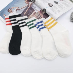 어린이 학생 데일리 양말 6족 세줄 흰양말 검은양말_이미지